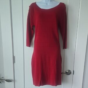 Max Studio Red Sheath Dress Long Sleeve Scoop Neck